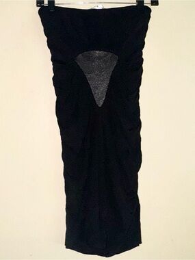 Y YIGAL Black Strapless Ruched Bodycon Midi Dress Size S